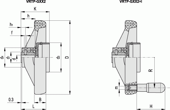 Koła ręczne dwuramienne VRTP-XX - rysunek techniczny