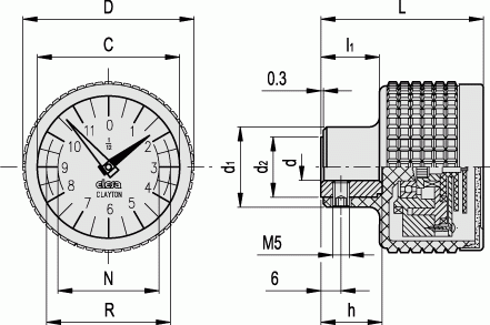 Wskaźniki z pokrętłem MBT-GA - rysunek techniczny