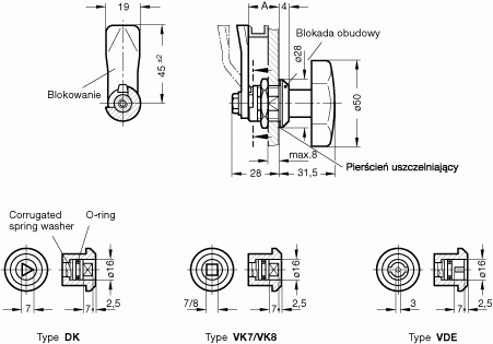 Zamki nierdzewne GN 115 - rysunek techniczny