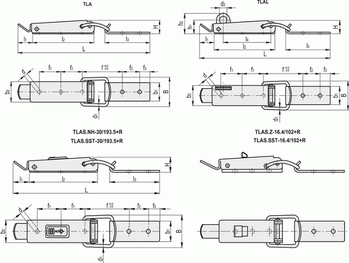 Zapięcia TLA. - rysunek techniczny