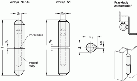 Zawiasy nierdzewne do przyspawania GN 128.2 - rysunek techniczny