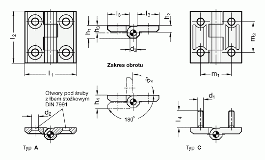 Zawiasy aluminiowe GN 237-AL - rysunek techniczny