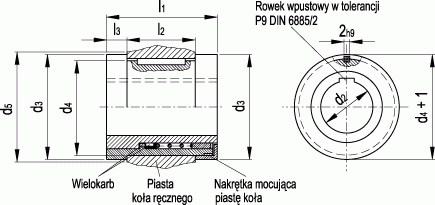 Zestaw sprzęgłowy z łożyskiem ślizgowym - rysunek techniczny