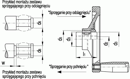 Zestaw sprzęgłowy z łożyskiem ślizgowym - rysunek techniczny