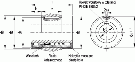 Zestaw sprzęgłowy z łożyskiem igiełkowym - rysunek techniczny