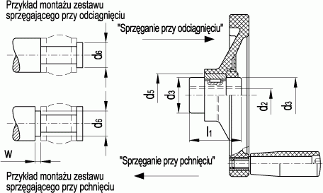 Zestaw sprzęgłowy z łożyskiem igiełkowym - rysunek techniczny