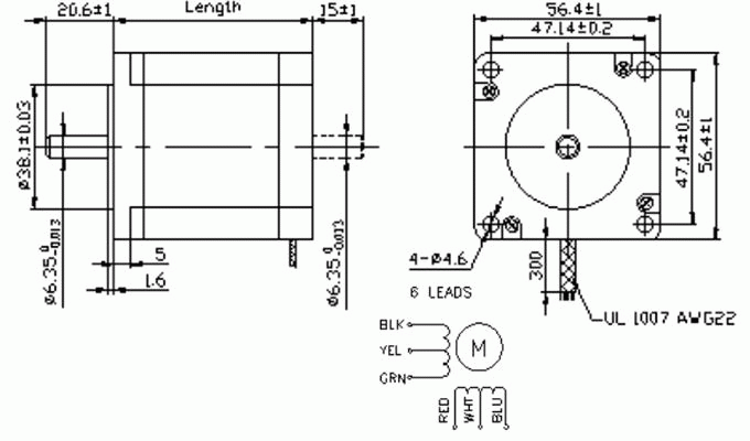 Silnik krokowy SM 57/56-1006B - 0.9Nm - rysunek techniczny