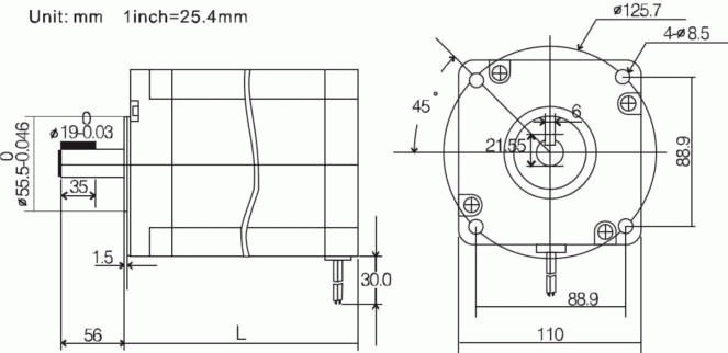 Silnik krokowy 110HS12 - 12Nm LEADSHINE - rysunek techniczny