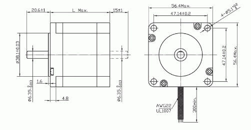 Silnik krokowy SM 57/76-2804MA - 1.89Nm - rysunek techniczny