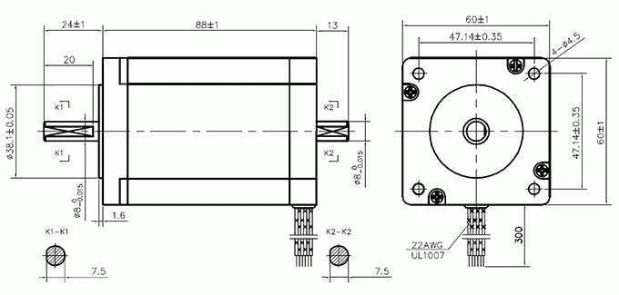 Silnik krokowy SM 60/86-3008B - 3.1Nm - rysunek techniczny
