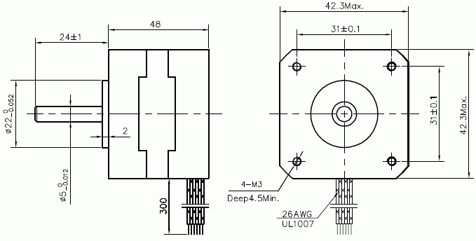 Silnik krokowy SM 42/47-0406A - 0.32Nm - rysunek techniczny