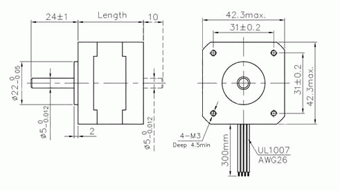 Silnik krokowy SM 42STH60-1684A - 0.91Nm - rysunek techniczny