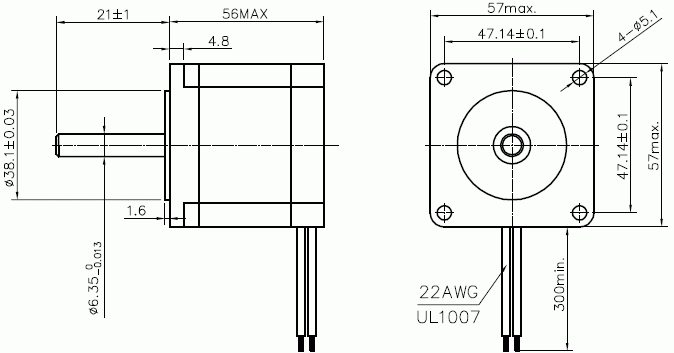 Silnik krokowy SM 57/56-1006A - 0.9Nm - rysunek techniczny