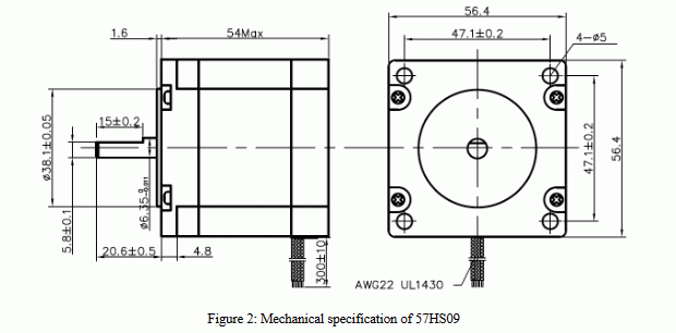Silnik krokowy 57HS09 - 1.3Nm LEADSHINE - rysunek techniczny