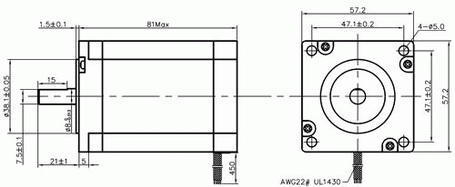 Silnik krokowy 57HS22-A - 2.2Nm LEADSHINE - rysunek techniczny