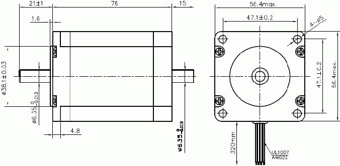 Silnik krokowy SM 57/76-3008B - 2Nm - rysunek techniczny