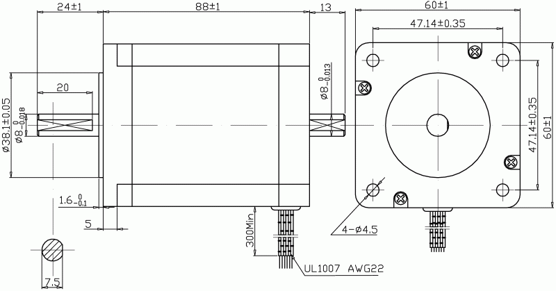 Silnik krokowy SM 60/86-6008B - 3.1Nm - rysunek techniczny