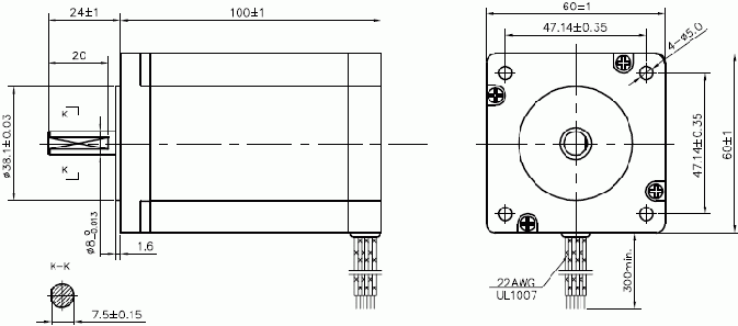 Silnik krokowy SM 60/100-4004AF - 4Nm - rysunek techniczny
