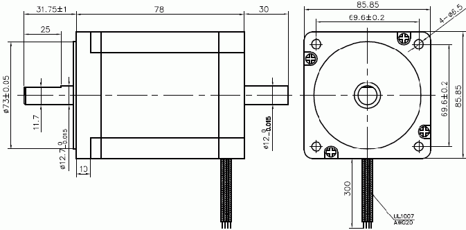 Silnik krokowy SM 86/80-7808B - 4.5Nm - rysunek techniczny