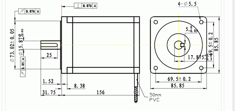 Silnik krokowy 86HS120 - 12Nm LEADSHINE - rysunek techniczny