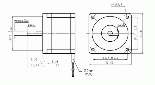 Silnik krokowy 86HS35 - 3.5Nm LEADSHINE - rysunek techniczny
