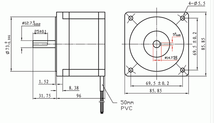 Silnik krokowy 86HS65 - 7Nm LEADSHINE - rysunek techniczny