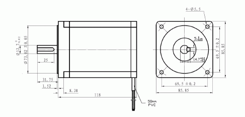 Silnik krokowy 86HS85 - 8.5Nm LEADSHINE - rysunek techniczny