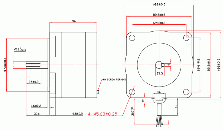 Silnik krokowy SM 86/94-4008AH - 4.5Nm Fulling - rysunek techniczny