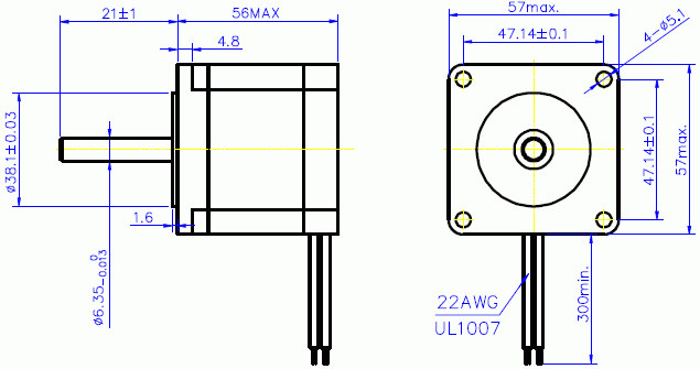Silnik krokowy SM 57/56-1008A - 0.9Nm - rysunek techniczny