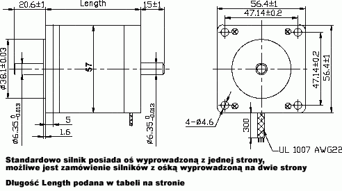 Silnik krokowy SM 57/41-1564A - 0.39Nm ( okrągły) - rysunek techniczny