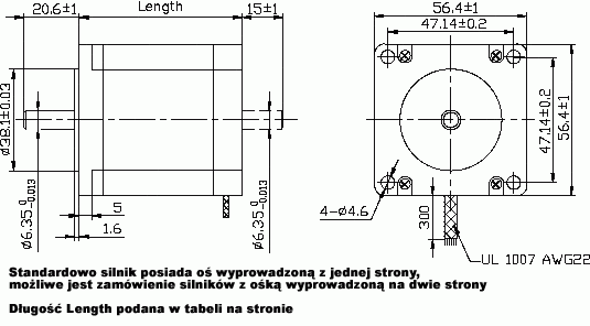 Silnik krokowy SM 57/51-0856A - 0.48Nm - rysunek techniczny