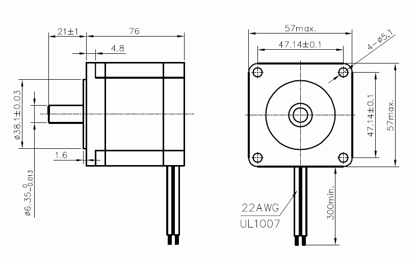 Silnik krokowy SM 57/76-3006A - 1.35Nm - rysunek techniczny