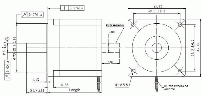 Silnik krokowy SM 86/80-4208A - 4.6Nm - rysunek techniczny