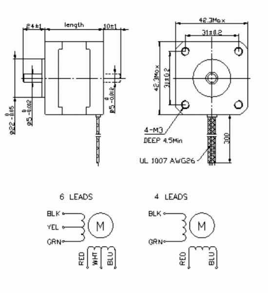 Silnik krokowy SM 42/47-1684MB - 0.44Nm - rysunek techniczny